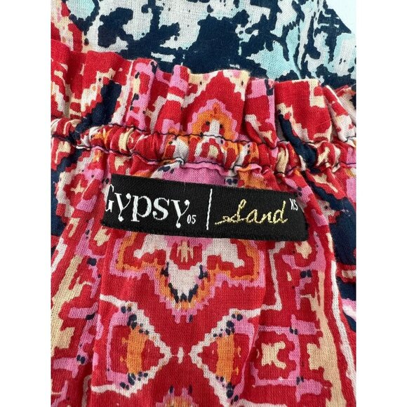 Gypsy XS Halter Top Red Blue Medallion Print Tie-Front Boho Festival Cami - Picture 4 of 10